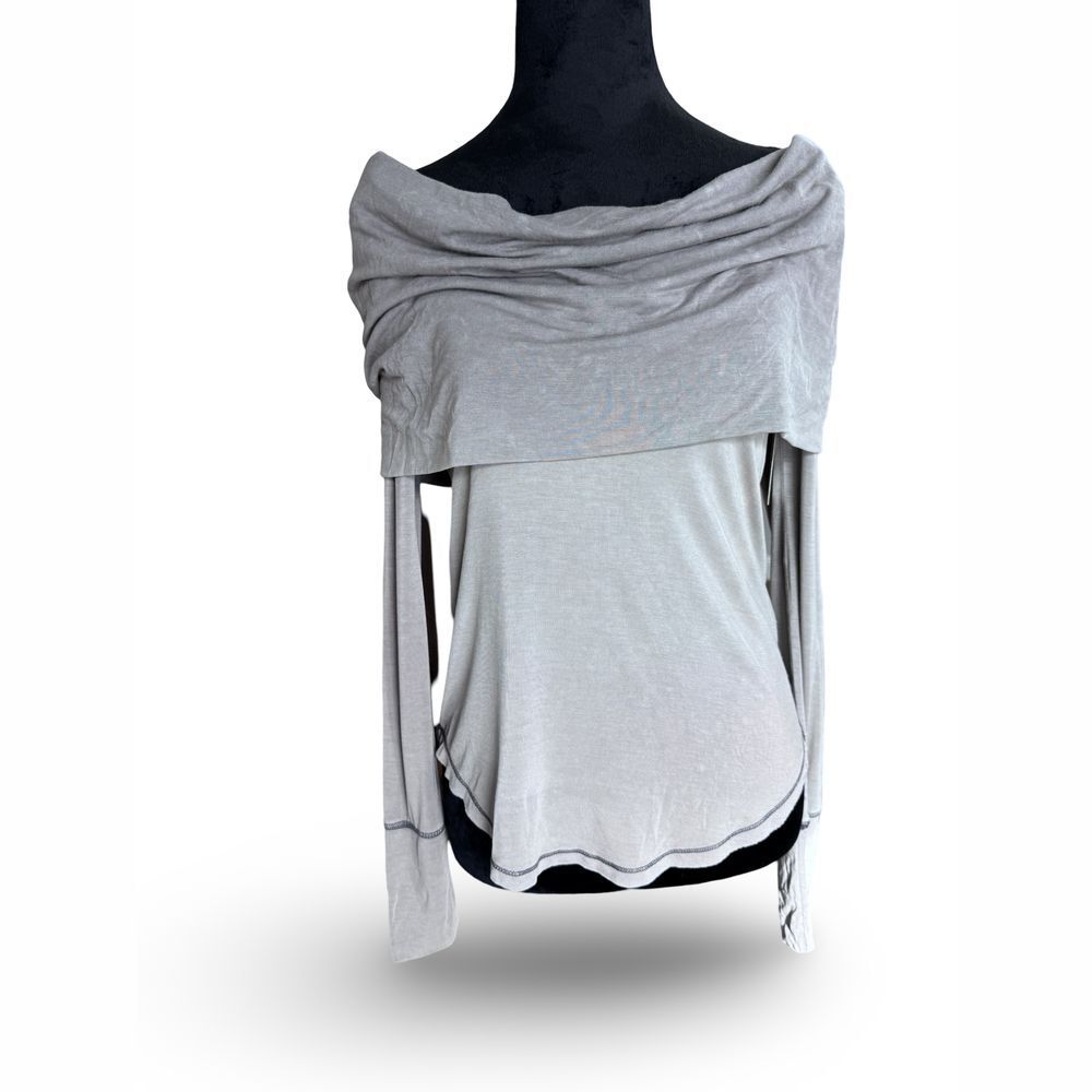Free People Off-the-Shoulder Long Sleeve Top,Taupe Size Small,Boho‎ Chic Casual